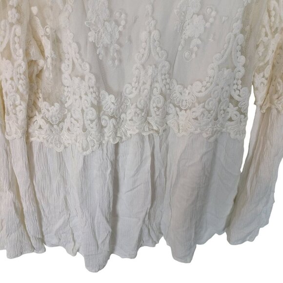 Torrid Womens 0X Off White Sheer Lace and Plisse Peplum Embroidered Floral Tunic - Picture 3 of 8